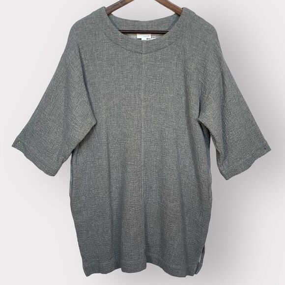Pure Jill Shift Dress Women Size PM Gray Textured Wool‎ Blend Pockets Lagenlook - Picture 1 of 16